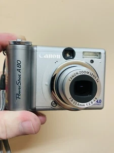 Canon PowerShot A80 4.0MP Digital Camera Silver For Parts Or Repair No battery - Picture 1 of 16