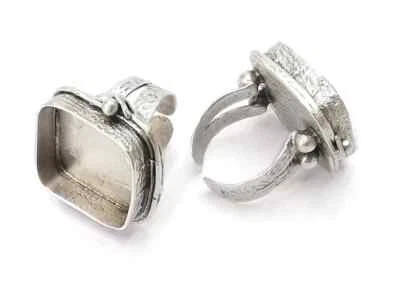 Квадратное пустое серебряное кольцо с креплением кабошон регулируемый базовый ободок G26199 - Изображение 1 из 3