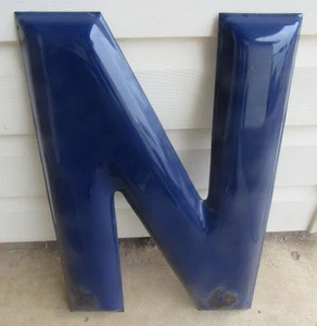 VINTAGE DARK BLUE PORCELAIN 18" LETTER N SIGN - Picture 1 of 6