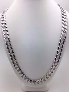 10k White Gold Solid Curb Cuban Link Chain Necklace 24" 9mm 45.4 grams - Picture 1 of 10