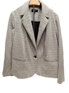 TALBOTS Waffle Pattern 1-Button Knit Blazer Size 2X Black White Office Preppy H8 - Picture 1 of 5