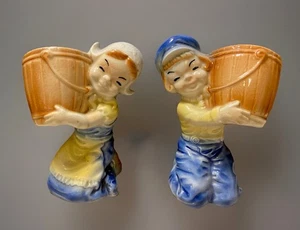 VINTAGE PAIR ROYAL COPLEY PORCELAIN 6” DUTCH BOY & GIRL FIGURINE PLANTERS - Picture 1 of 10