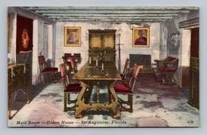 Vintage Linen Postcard Main Room Oldest House St. Augustine FL - Picture 1 of 2