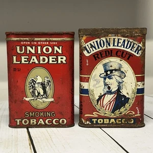 Union Leader Redi Cut Smoking Tobacco Tin Lot 2 Eagle Uncle Sam - Picture 1 of 7