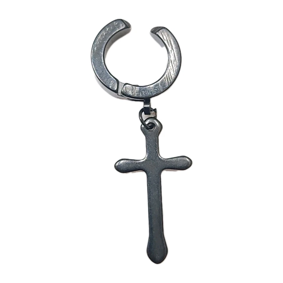 Men or Women Black Titanium Non-Pierced Clip On Catholic Cross Crucifix Earring - Image 1 of 4