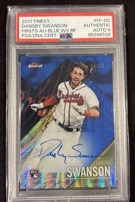 2017 Topps Finest Blue Wave Refractor Auto Rookie RC Dansby Swanson /25 PSA 9 - Image 1 of 4