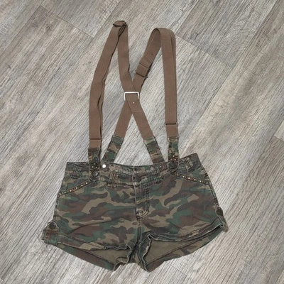 Dollhouse Camouflage Shorts with Brown Straps Suspenders Y2K - Image 1 of 4