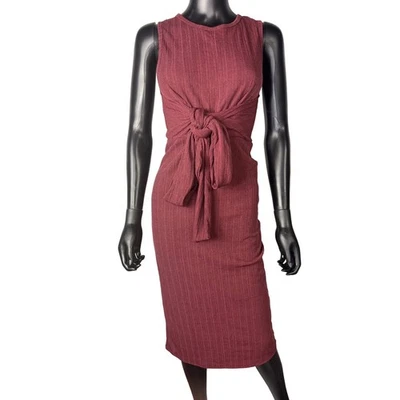 Exuberante Vestido para Mujer Corbata Cintura Acanalado Sin Mangas Borgoña Tejido Bodycon Pequeño Foto 1 de 4