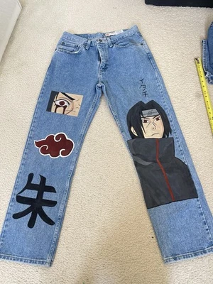 Jeans jeans masculino personalizado anime pintado à mão Naruto Design Wrangler 31x30 - Imagem 1 de 4