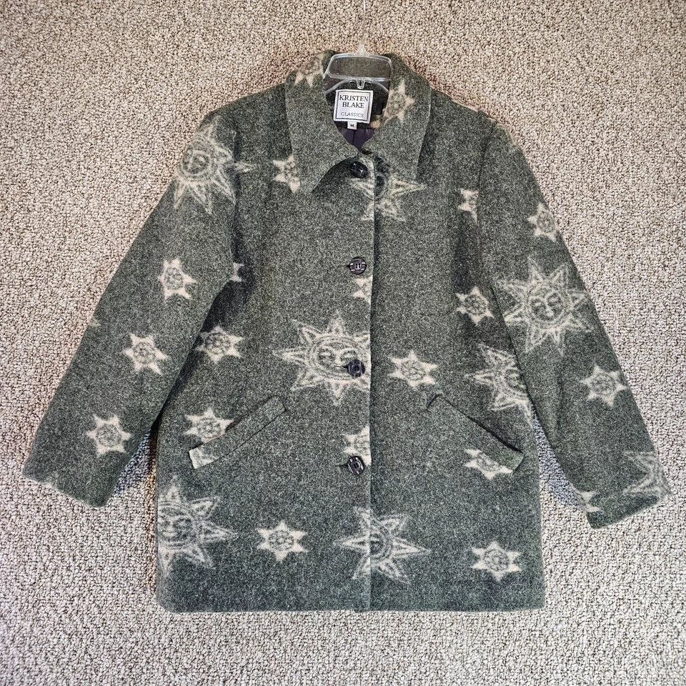 Abrigo de lana Kristen Blake vintage para mujer mediano botón delantero sol estampado por todas partes Foto 1 de 4