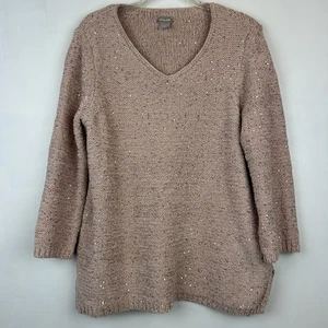 Chicos Sweater Womens L Sequin 2 Dusty Rose Tunic V Neck Chenille Old Money - Picture 1 of 9