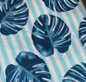 Joann Fabric Upholstery Tropical Monstera Jungle Leaves Teal Striped BTY 54”w - Picture 1 of 1