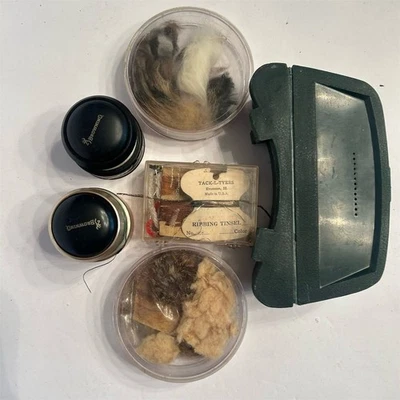 Vtg Fly Fishing Lot Browning Gold Medallion Spools, Fly Tying Hackles Bait Box - Image 1 of 4
