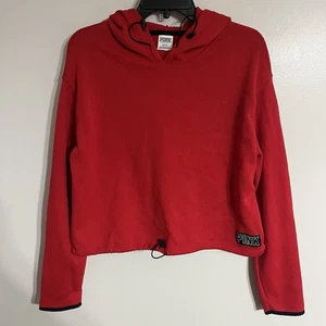 PINK Victoria’s Secret Crop Knit Hoodie Red  Sweater Pullover Top Size Medium - Picture 1 of 10
