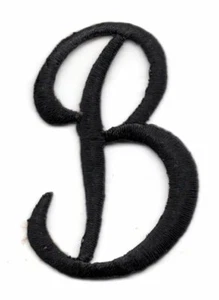 SCRIPT LETTERS - Black Script Letter "B" - Iron On Embroidered Applique - Picture 1 of 1