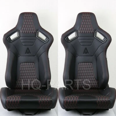 2 X TANAKA PREMIUM BLACK CARBON PVC LEATHER RACING SEATS + RED STITCH FITS ACURA - Image 1 of 4