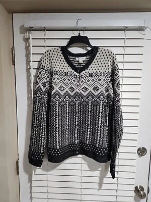 Kenar 女式 Fair Isle 毛衣黑色/白色大号 Nordstrom 全新无标签,售价 119 美元 — 第 1/4 张图片
