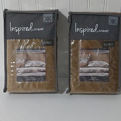 Juego de 2 fundas de almohada europeas inspiradas en Kravet Jaipur en dorado nuevas en paquetes Foto 1 de 4