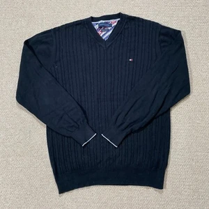 Tommy Hilfiger Jumper Womens XL 14 16 Black Cable Knit Lightweight Sweater - Picture 1 of 11