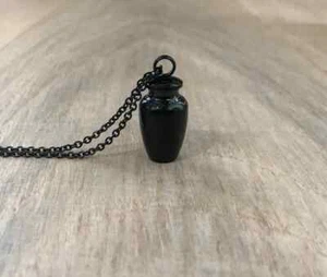 Miniature Mini Screw Top Urn Jar Vial Necklace - Pendant and Chain - DIY BLACK - Picture 1 of 3