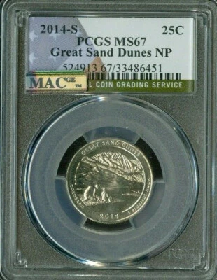 2014 S GREAT SAND DUNES FLAG QUARTER PCGS MS67 FINEST GRADE MAC SPOTLESS .  - Image 1 of 2