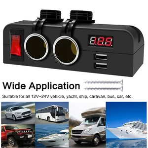 3 In 1 DC Charger Power Socket Dual USB Ports Digital Voltmeter Vehicle 12V 24V - Picture 1 of 11