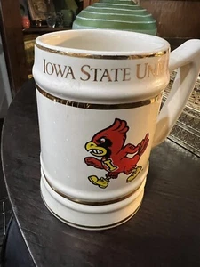 VTG 16 Oz Coffee Beer Stein Pottery Mug Iowa State Cyclones Walking Bird Mascot - Picture 1 of 10