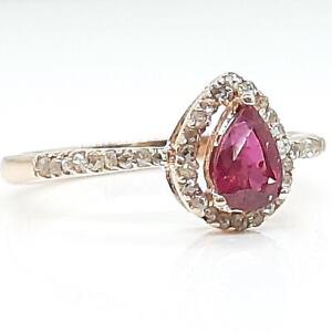 $5,000 SOLID 14K Rose Gold .92ctw Ruby Pear Cut & H-SI Rose Cut Diamond Ring