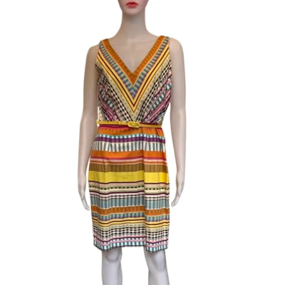 Vestido Vintage Años 90 Estampado Gráfico Sin Mangas Talla S Cuello en V Cinturón Amarillo Foto 1 de 4