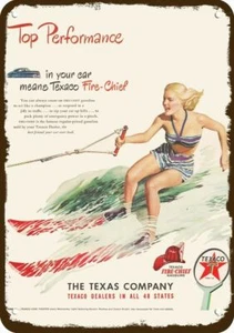 1948 TEXACO MÄDCHEN WASSERSKI Ski Ski Vintage-Look DEKO REPLIKAT METALLSCHILD - Bild 1 von 1