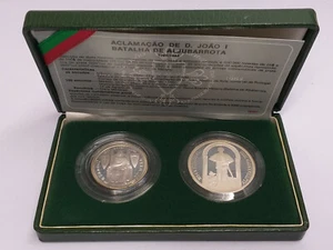 RARE PORTUGAL 1985 25$00 100$00 SILVER PROOF COIN SET/ JOHN I ALJUBARROTA BATTLE - Picture 1 of 6