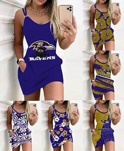 Minnesota Vikings Womens Ring Strap Sundress Casual Bodycon Slip Dress w/Pocket