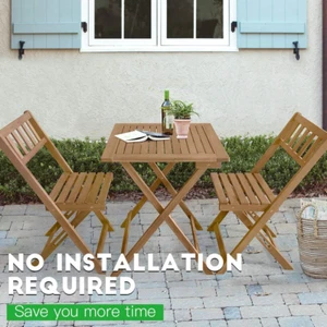 3-Piece Acacia Wood Folding Patio Bistro Set Outdoor Bistro Set Table and Cha... - Picture 1 of 12