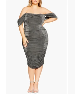City Chic Luminosity Schulterfreies Bodycon-Kleid mit Rüschen Gr. XXL 24 Neu mit Etikett - Bild 1 von 14