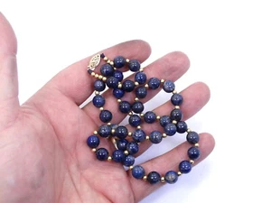 Nice Old Vintage 8mm Dark Blue LAPIS LAZULI 14K GOLD Bead 18" Strand Necklace - Picture 1 of 7