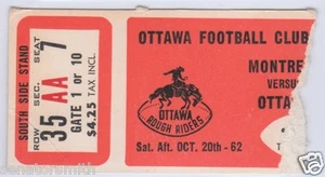 Vintage 1962 Ottawa Rough Riders CFL Ticket Stub vs. Montreal Alouettes - Bild 1 von 2