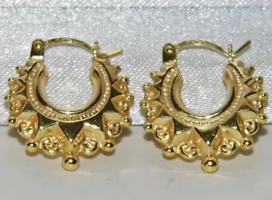 9CT GOLD VICTORIAN SPIKED GYPSY STYLE CREOLE EARRINGS - Picture 1 of 7