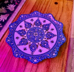 Persian Mina Kari Painted Handmade Fine Art brass Enamel Plate Wall Hanging 13.5 - Picture 1 of 2