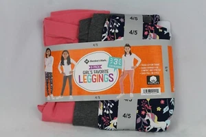 Members Mark 3pack Girls Favorite Leggings 4/5 Unicorn Print, Grey, Rose Sand - Picture 1 of 5