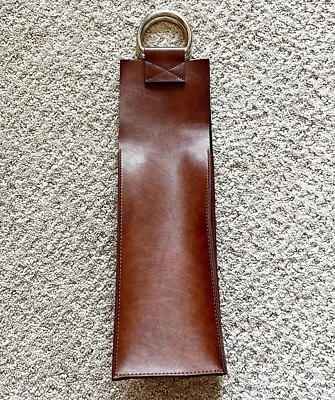 Brown Faux Leather Wine Carrier Tote Bag Top Metal Ring Handle Party Travel - Image 1 of 4