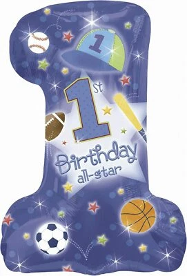1st Birthday All Star Sports Theme Boy Foil Balloon 28" Bulk - Image 1 of 2