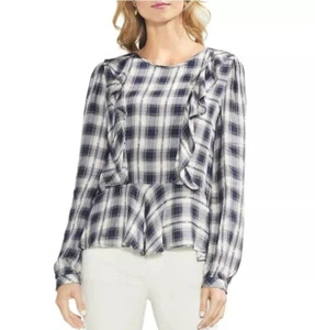 Nueva Blusa Vince Camuto Para Mujer Talla Grande $89 Azul Marino Volantes Informal Manga Larga - Imagen 1 de 12