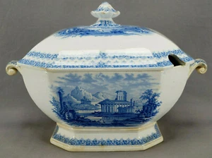 Ridgway & Morley Archipelago blau Transferware große Terrine um 1842 - 1845 - Bild 1 von 12