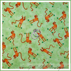 BonEful Fabric FQ Cotton Quilt Green Brown Dot Monkey Circus Baby Girl Boy Retro
