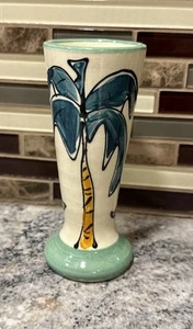 Vintage Toler Beach Pottery Vase Palm Tree & Pepper Design Handpainted 6" Signed - Picture 1 of 4