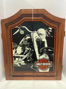 Harley-Davidson Bar & Shield Fat Boy Dart Board Cabinet - Pine Wooden Cabinet - Picture 1 of 12