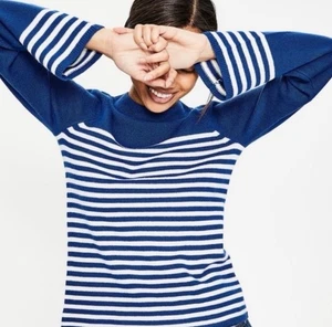 Boden Damenpullover aus 100 % Wolle mit Stehkragen Größe XS Riviera blau gestreift neu mit Etikett 110 $ - Bild 1 von 10