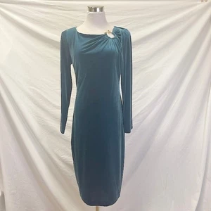 DONNA KARAN Green Velvet Ruched Bodice Holiday Dress Women's 10 - Picture 1 of 7