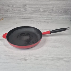 LE CREUSET Flame Volcanic Orange Cast Iron Frying Pan 28cm Long Handle Cookware - Picture 1 of 10