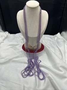 ‘70 Extra Long Lavender Tones Plastic Four Strands Beaded Necklace. Cute. Pics. - Picture 1 of 10
